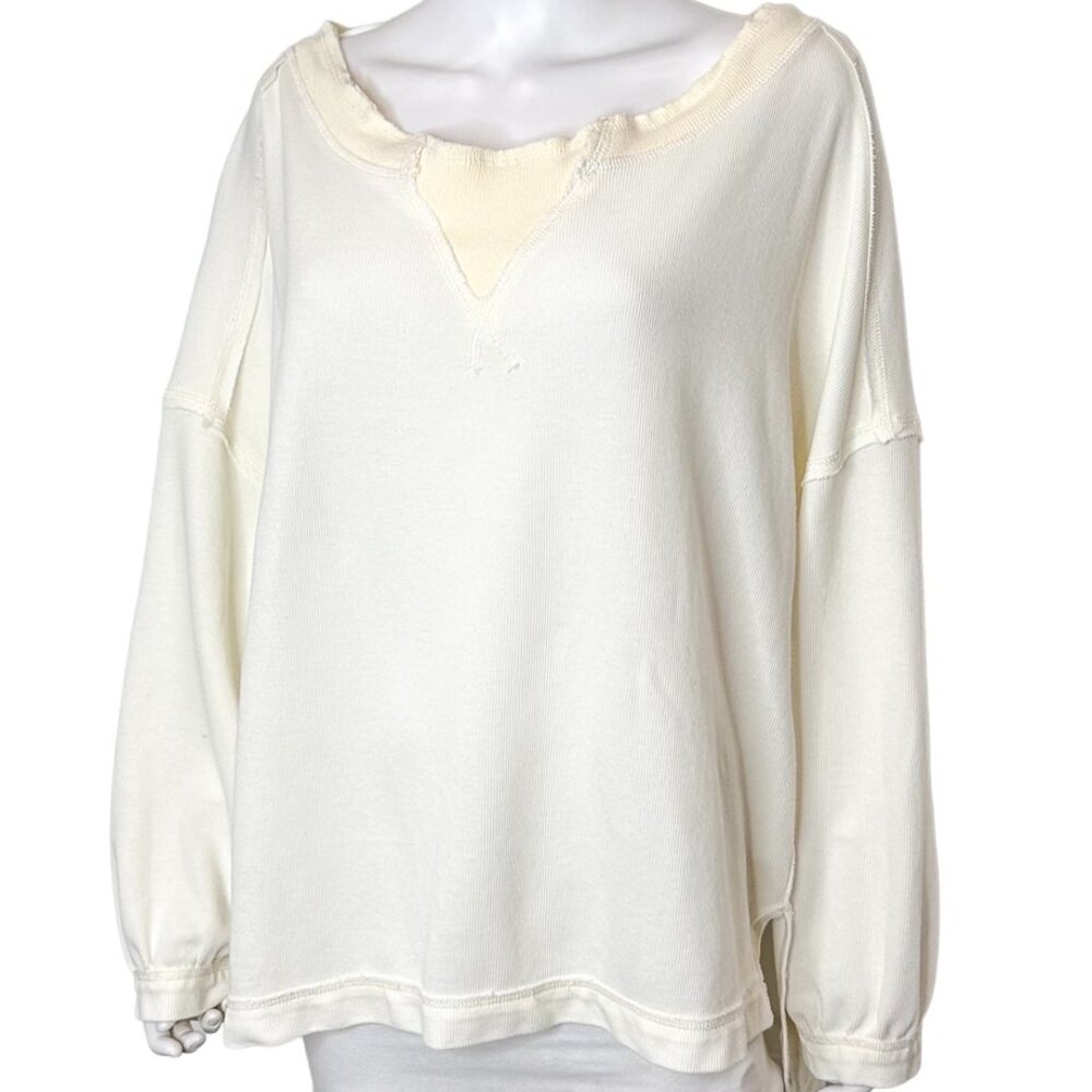 Free People FP Movement Rugby Match Solid Long-Sleeve Pullover Shirt in Cream
